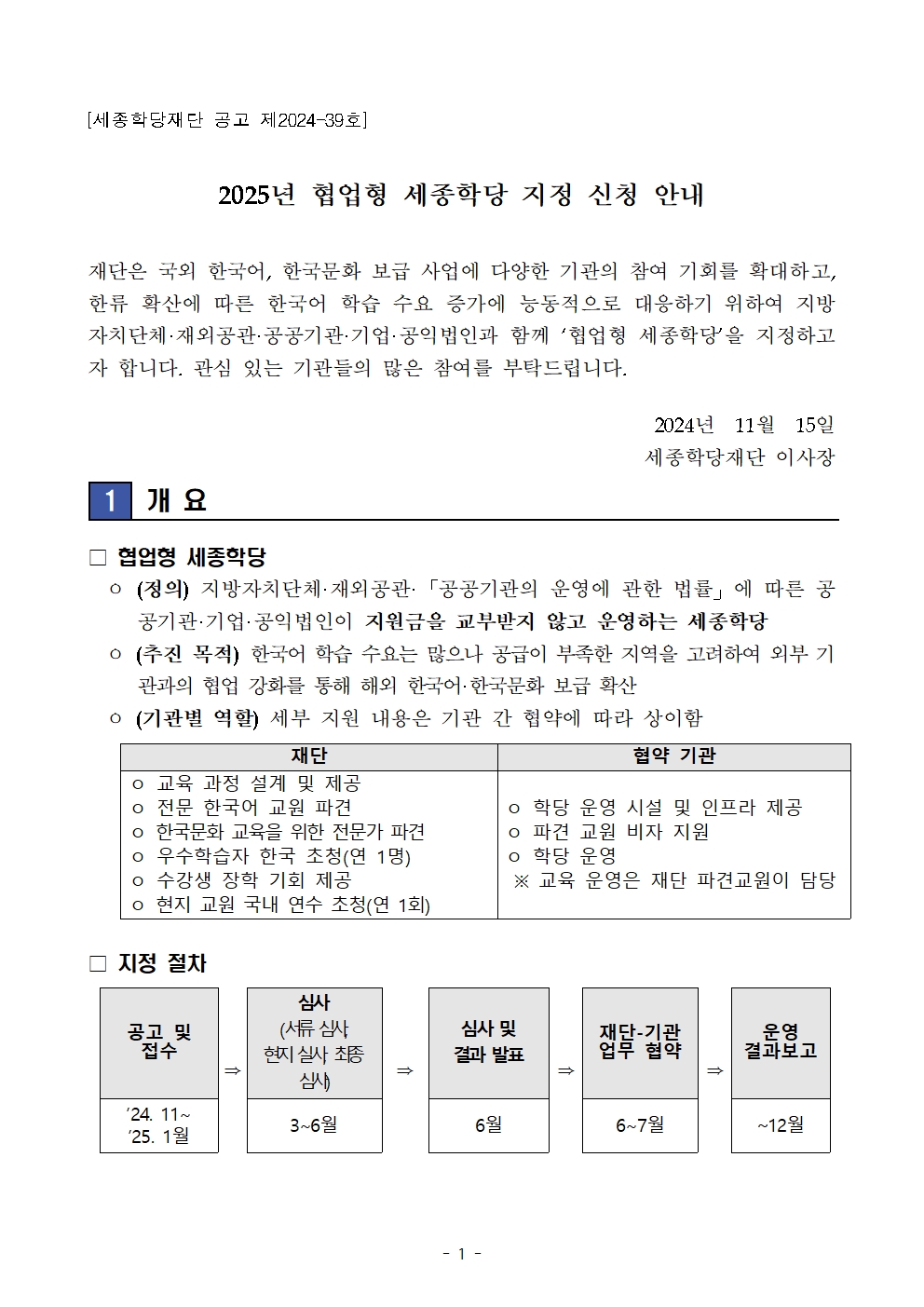 2025년 협업형 세종학당 지정 신청 안내 자세한 내용 붙임 파일 참조